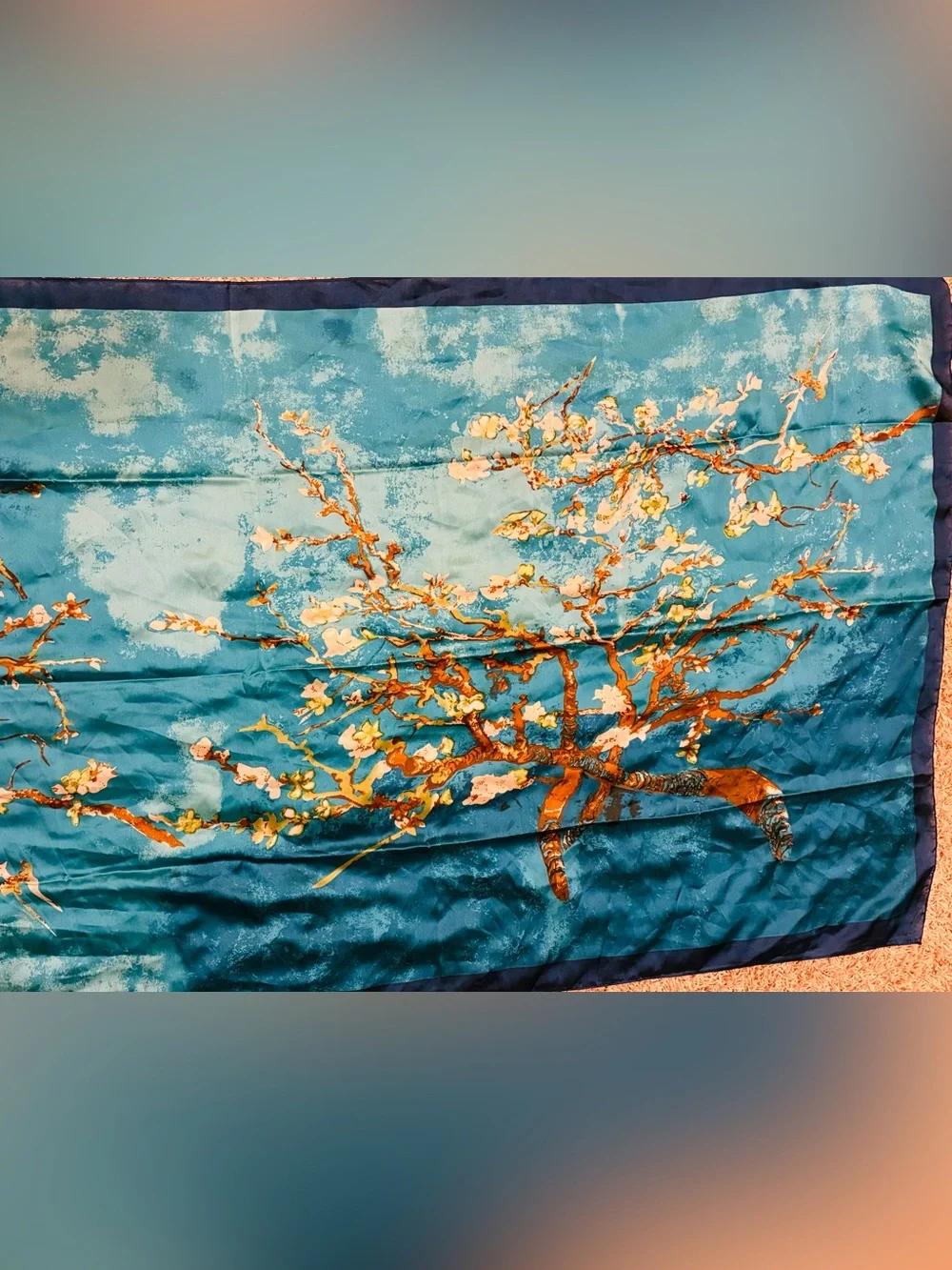 Ama Waterways Scarf  Vincent Van Gogh Almond Blossom Silk Approx 70”X 34”